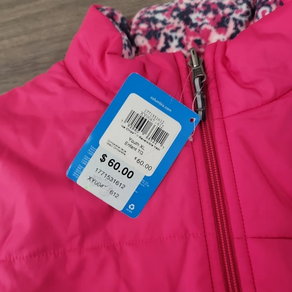 Columbia pink reversible vest size youth XL NWT